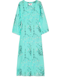 Aquamarine Floral Silk Midi Dress