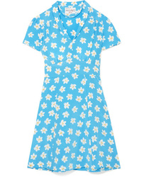 Aquamarine Floral Silk Shift Dress