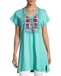 Johnny Was Jwla For Floral Embroidered Asymmetric Tunic Light Green