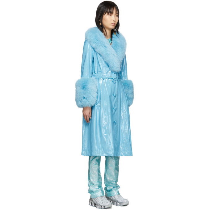 Saks Potts Blue Shearling Foxy Gloss Coat, $994 | SSENSE | Lookastic