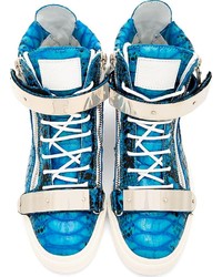 Giuseppe Zanotti Blue Leather Python Atlantide High Top Sneakers