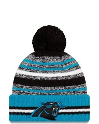 New Era Blackblue Carolina Panthers 2021 Nfl Sideline Sport Official Pom Cuffed Knit Hat At Nordstrom