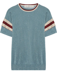 Golden Goose Deluxe Brand Claudine Striped Metallic Knitted Top Light Blue
