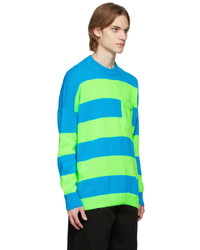 JW Anderson Blue Green Striped Patchpocket Sweater