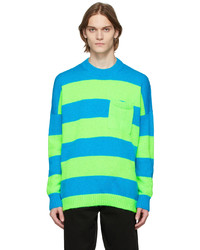 JW Anderson Blue Green Striped Patchpocket Sweater