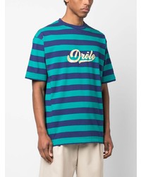 Drôle De Monsieur Logo Print Striped Cotton T Shirt