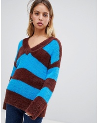 Aquamarine Horizontal Striped Oversized Sweater
