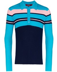 Aquamarine Horizontal Striped Polo Neck Sweater