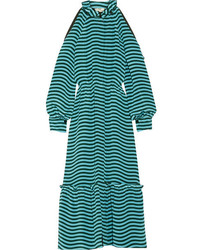 Fendi Cutout Striped Silk Cady Midi Dress Light Blue