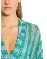 Missoni Striped Lace Knit Poncho With Fringe