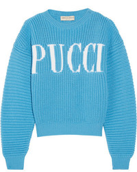 Emilio Pucci Chunky Knit Merino Wool Sweater Light Blue