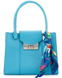 Love Moschino Saffiano Faux Leather Satchel With Scarf Light Blue