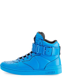 Moschino Leather High Top Sneaker Wlogo Lettering