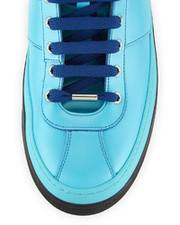Jimmy Choo Malibu Blue Leather High Top Sneaker Blue
