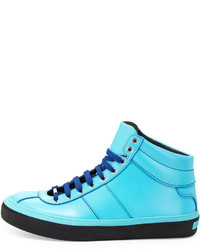 Jimmy Choo Malibu Blue Leather High Top Sneaker Blue