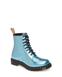 Aquamarine Leather Lace-up Flat Boots
