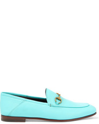 Gucci Horsebit Detailed Collapsible Heel Leather Loafers Light Blue