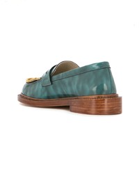 Le Mocassin Zippe Sea Green Leather Loafers
