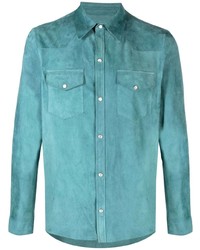 Aquamarine Leather Long Sleeve Shirt