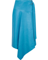 Aquamarine Leather Midi Skirt