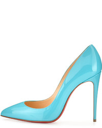 Christian Louboutin Pigalle Follies Patent 100mm Red Sole Pump Turquoise