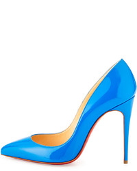 Christian Louboutin Pigalle Follies Point Toe Red Sole Pump Blue