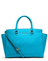 Aquamarine Leather Satchel Bag