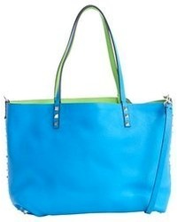 Valentino Blue Pebbled Leather Small Reversible Rockstud Tote