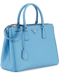 Prada Saffiano Lux Medium Double Zip Tote Bag Light Blue
