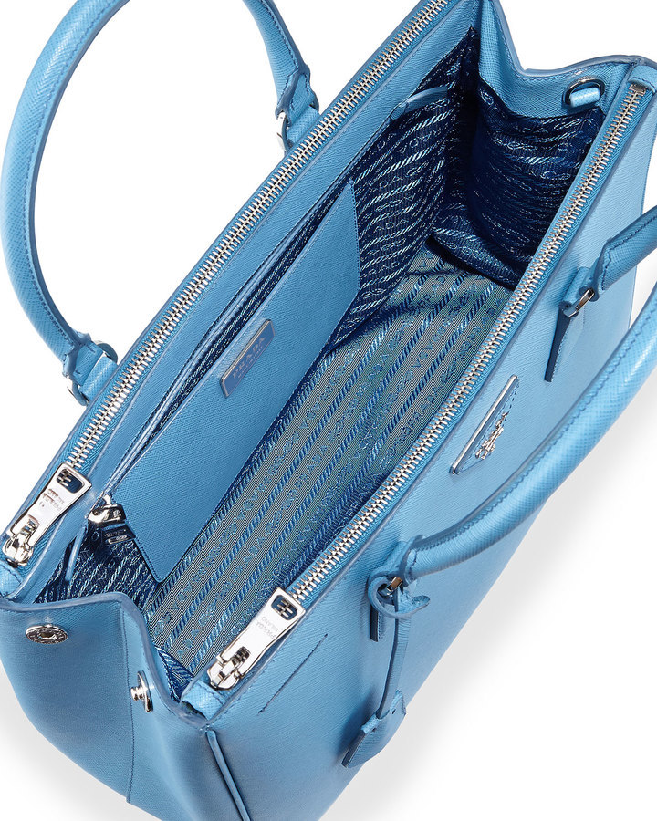 Prada Medium Saffiano Lux Galleria Double Zip Tote Blue