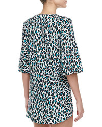 Milly Capella Animal Print Deep V Neck Tunic Coverup