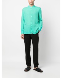 120% Lino Mandarin Collar Long Sleeve Linen Shirt