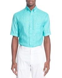 Aquamarine Linen Short Sleeve Shirt