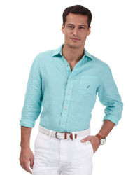 Nautica Long Sleeve Linen Cotton Solid Shirt