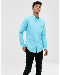 Polo Ralph Lauren Player Logo Gart Dye Chino Shirt Slim Fit In Turquoise Blue