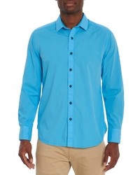 Robert Graham Seaworthy Stretch Solid Button Up Shirt In Aqua At Nordstrom