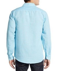 Saks Fifth Avenue BLACK Slim Fit Micro Check Linen Cotton Sportshirt