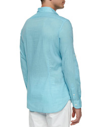 John Varvatos Star Usa Solid Roll Tab Woven Shirt Light Aqua