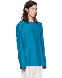 Ermenegildo Zegna Couture Blue Silk Long Sleeve T Shirt