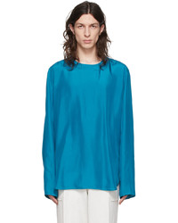 Ermenegildo Zegna Couture Blue Silk Long Sleeve T Shirt