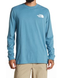 The North Face Long Sleeve Box Logo Tee In Storm Blue At Nordstrom