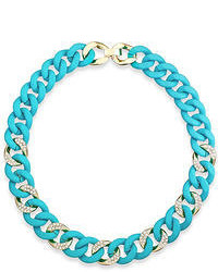 ABS by Allen Schwartz Gold Tone Blue And Crystal Pave Link Collar Necklace