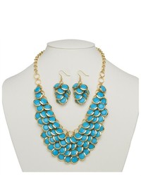 PalmBeachJewelry.com 2 Piece Aqua Bib Necklace And Cluster Earrings Set In Yellow Gold Tone