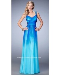 La Femme Crystal Encrusted Ombre Prom Dress