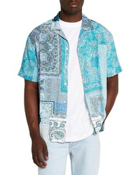River Island Revere Patchwork Paisley Short Sleeve Button Up Shirt