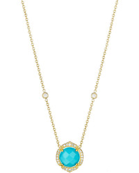 Penny Preville 18k Turquoise Diamond Scroll Pendant Necklace