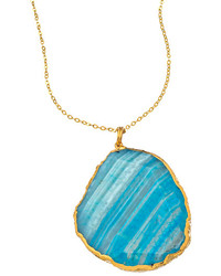 Charlene K Blue Agate Quartz And Gold Pendant Necklace