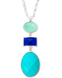 Liz Claiborne Blue Stone Silver Tone Pendant Necklace