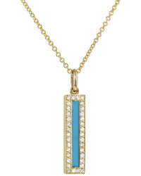 Jennifer Meyer Diamond Turquoise Inlay Long Bar Pendant Necklace Yellow Gold