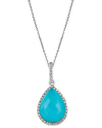 Morris David Turquoise White Topaz Diamond And 14k White Gold Pendant Necklace